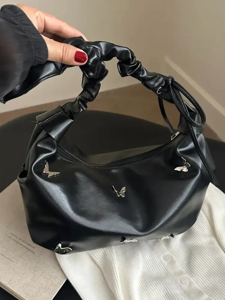 Butterfly Ruched Strap Shoulder Bag