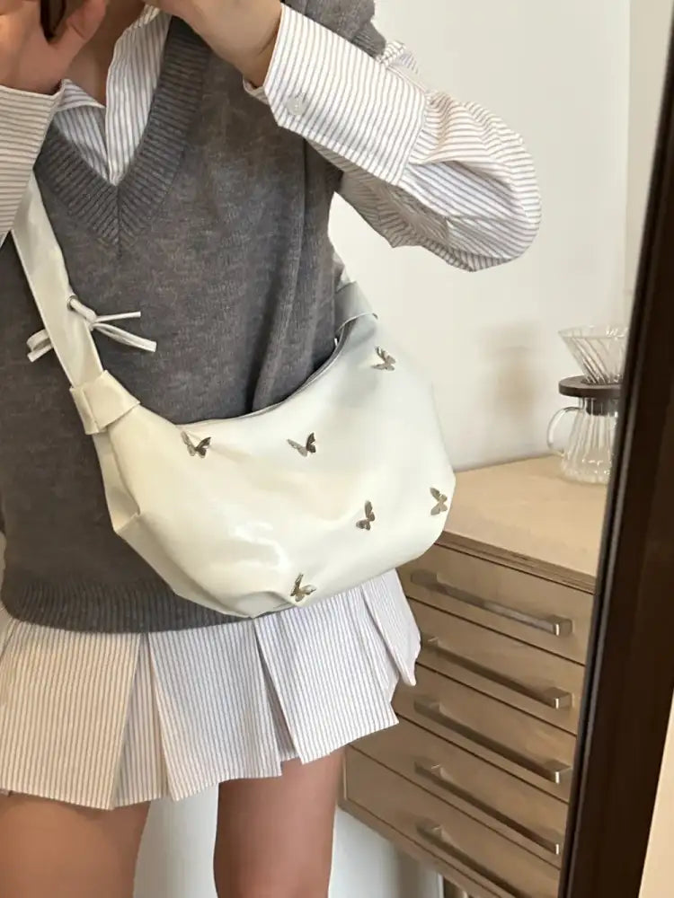 Butterfly Ruched Strap Shoulder Bag