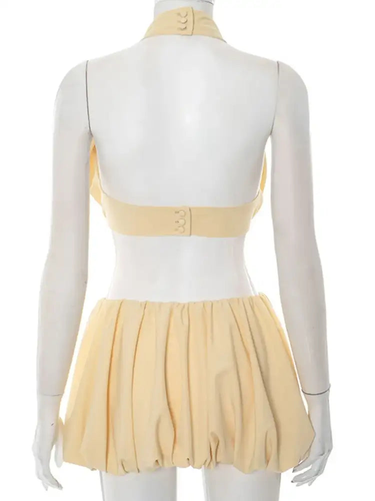 Button Back Halter Crop Top and Shorts Set