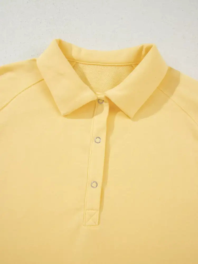 Button Collar Drop Shoulder Top and Shorts 2pcs Set