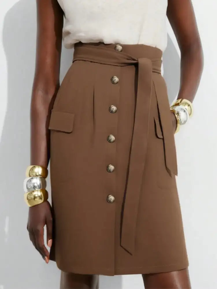 Button Detail Belted Cargo Skirt