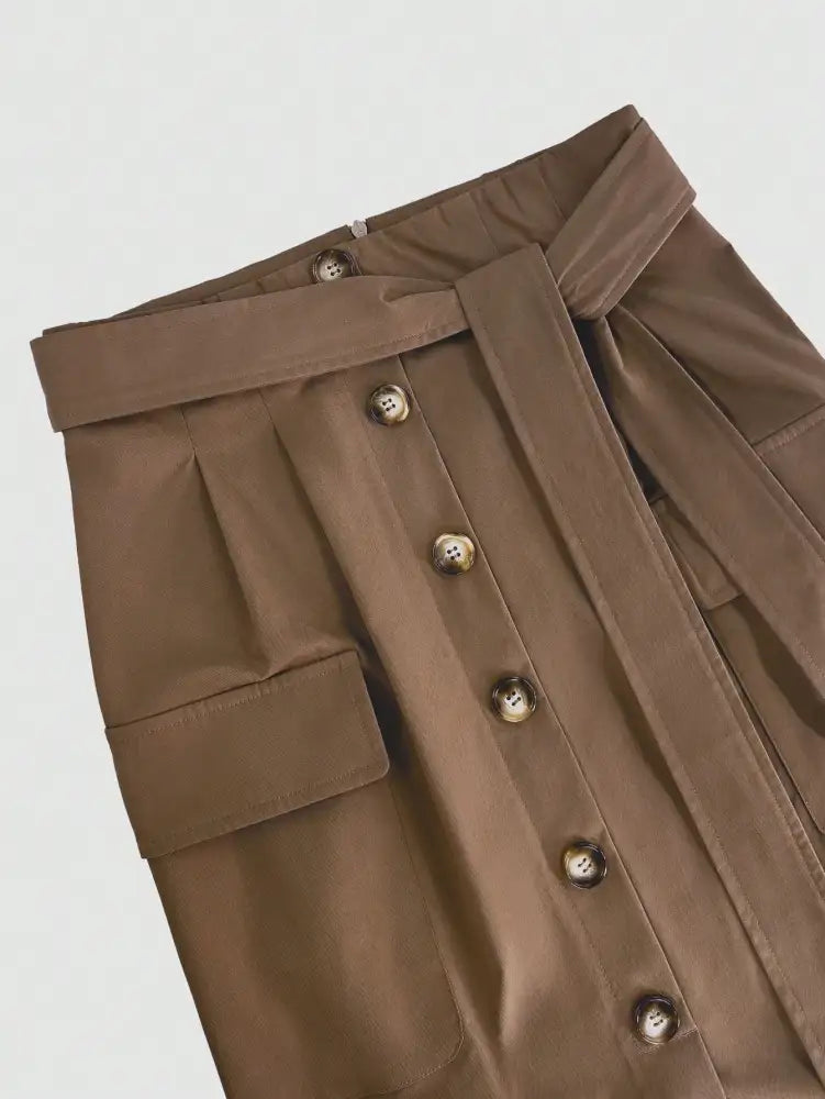 Button Detail Belted Cargo Skirt