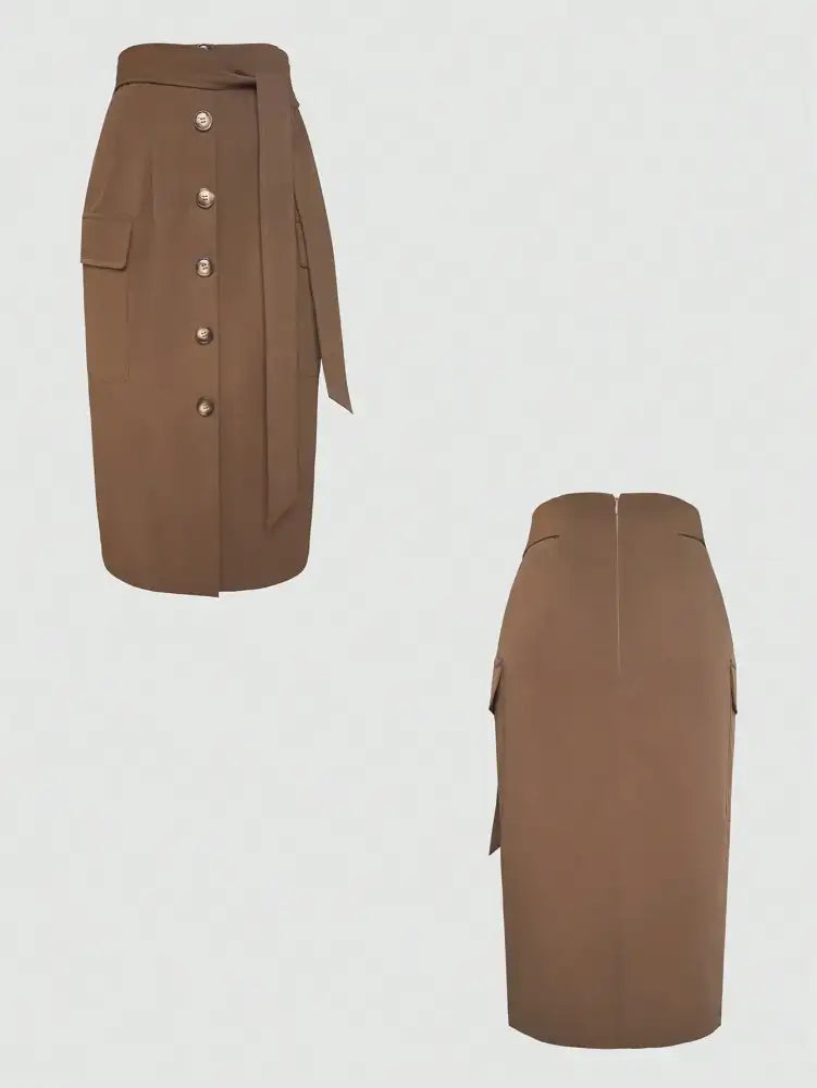 Button Detail Belted Cargo Skirt