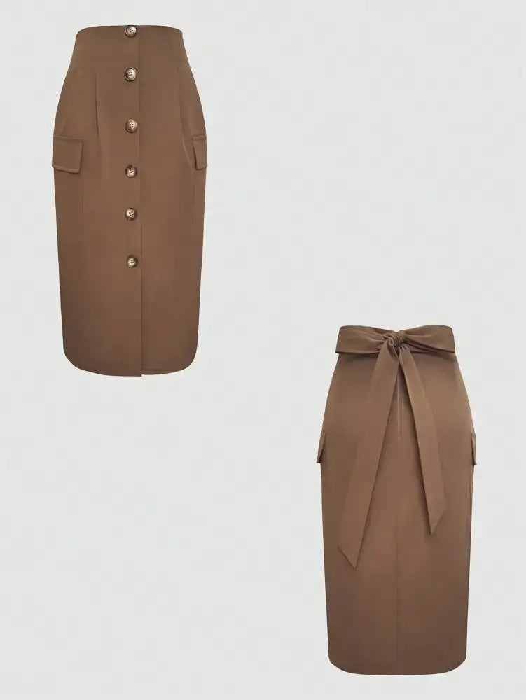 Button Detail Belted Cargo Skirt