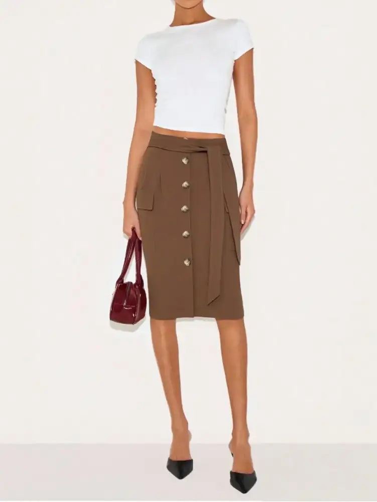 Button Detail Belted Cargo Skirt