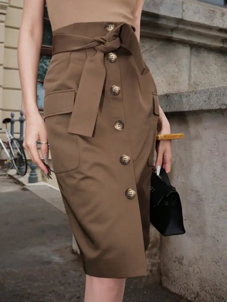 Button Detail Belted Cargo Skirt