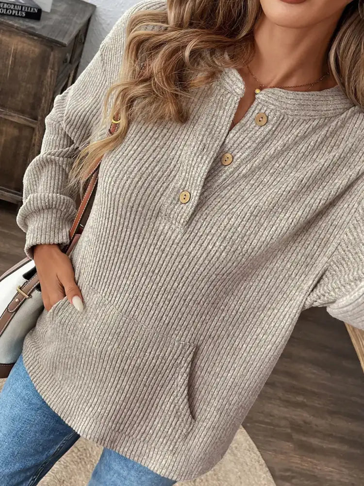 Button Detail Long Sleeve Top