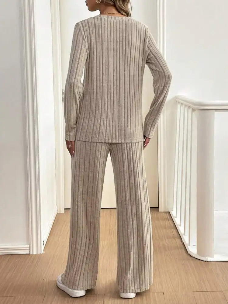 Button Detail Long Sleeve Top and Pants Set