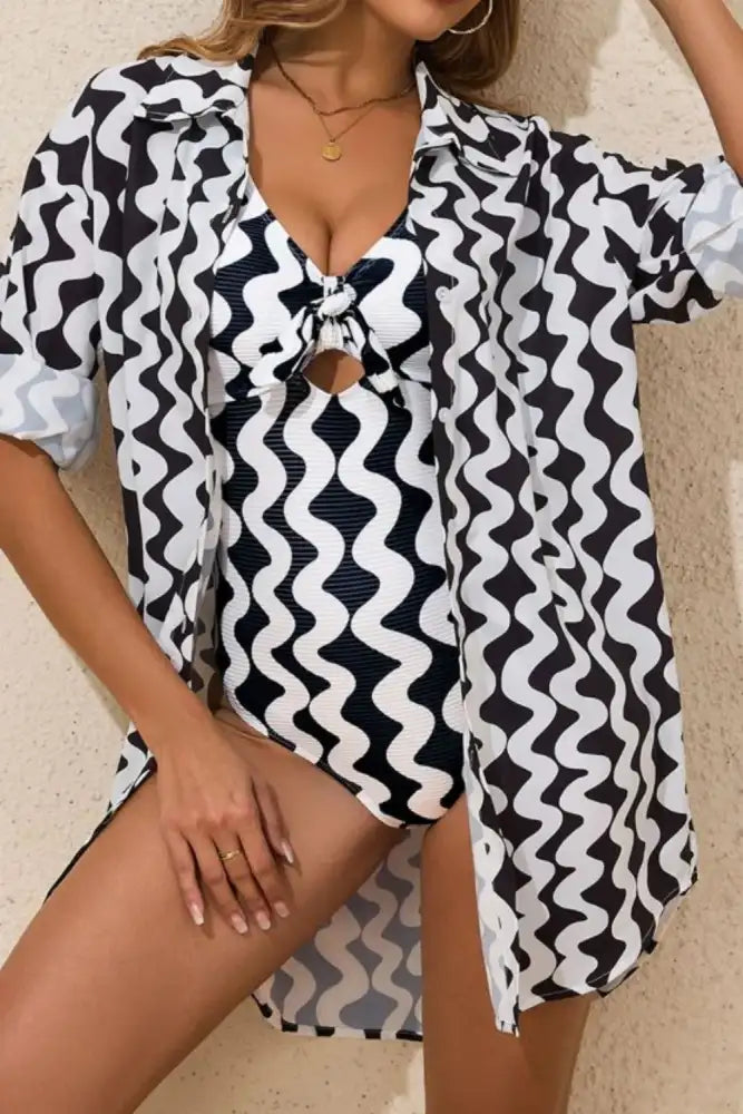 Button Down Contrast Striped Cover-Up