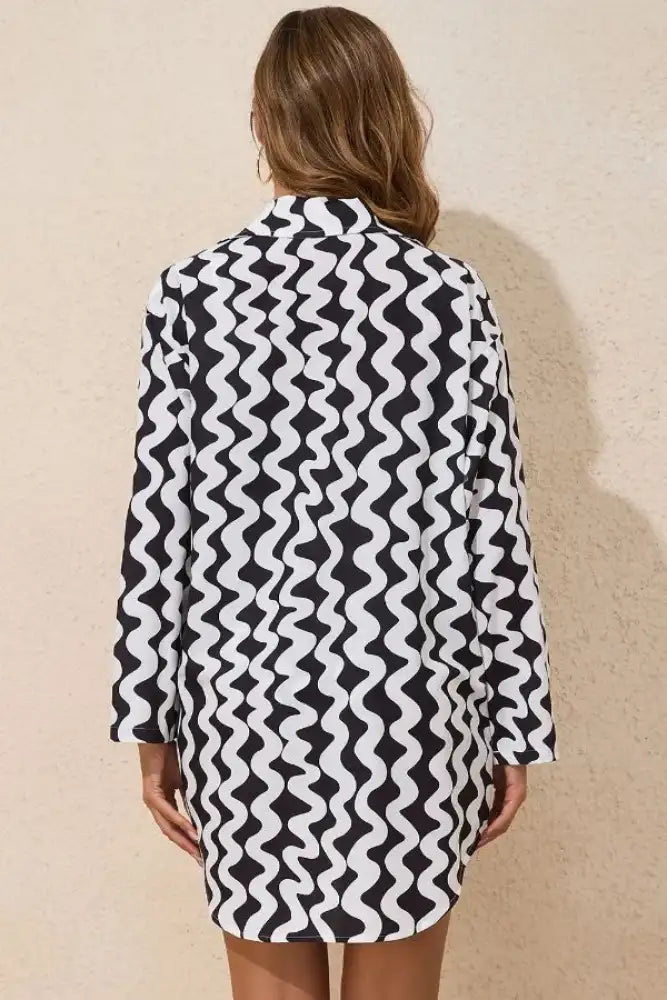 Button Down Contrast Striped Cover-Up