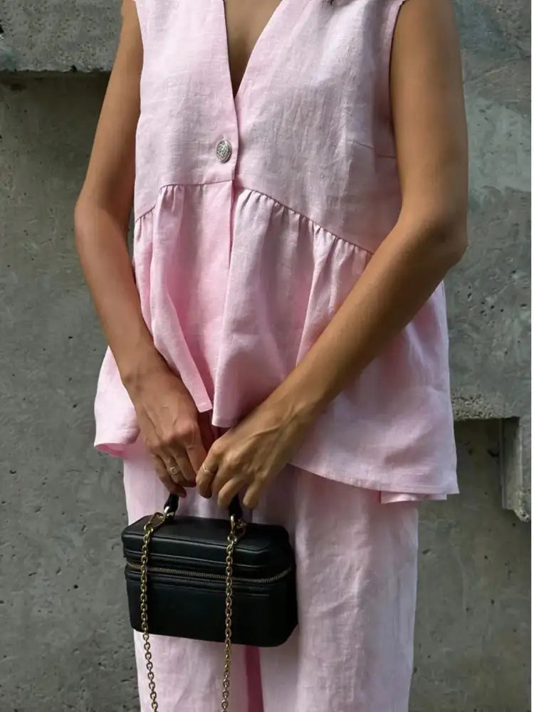 Button Down Peplum Vest and Pants Set