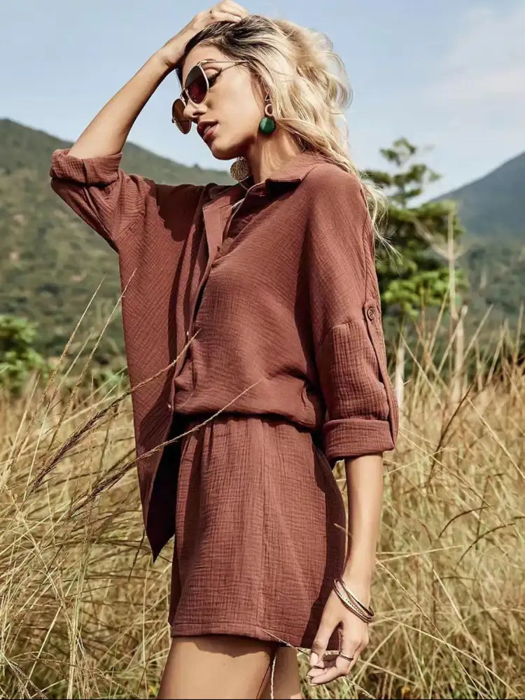 Button Down Shirt and Shorts Set