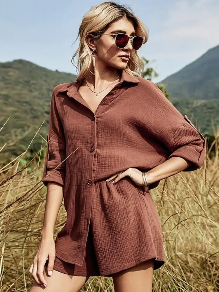 Button Down Shirt and Shorts Set