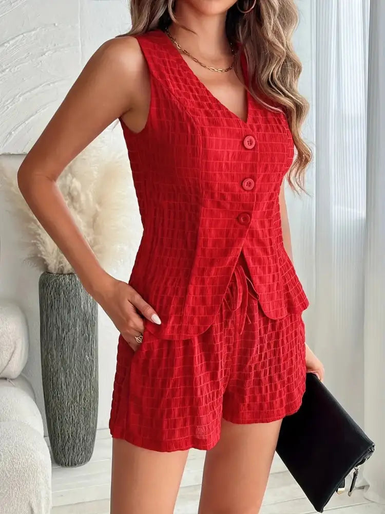 Button-Front Vest and Shorts Set