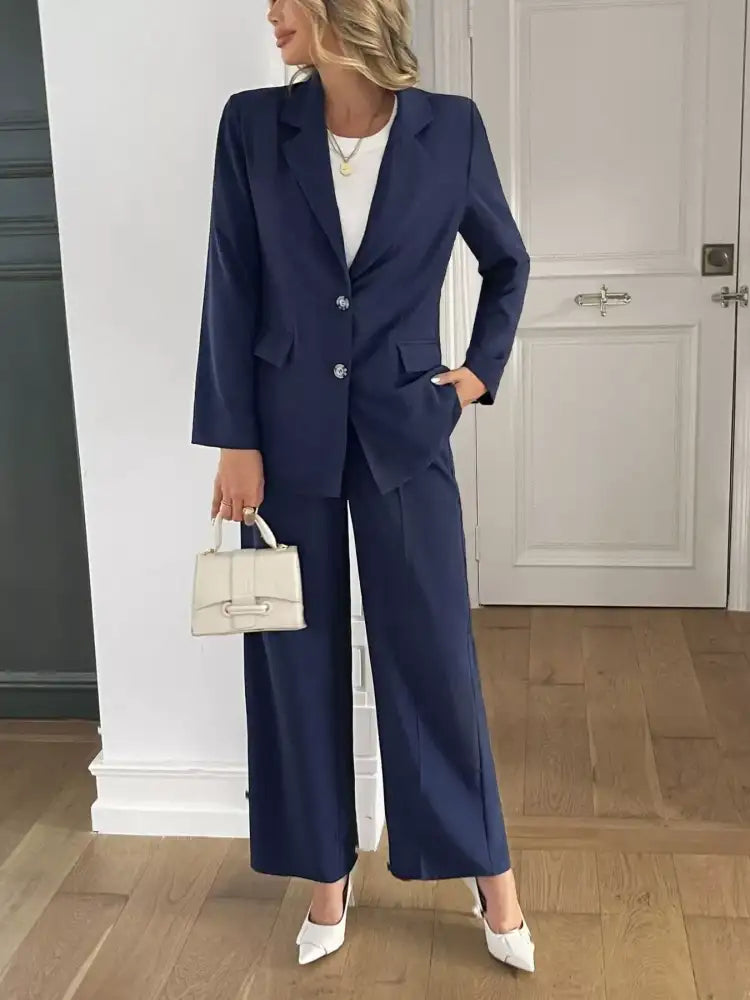 Button Up Blazer & Wide Leg Pants Set