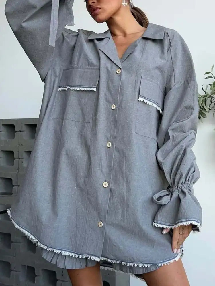 Button Up Flounce Sleeve Top and Shorts Set