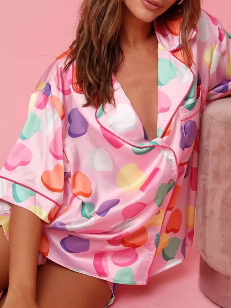 Button Up Half Sleeve Shirt and Shorts Lounge Set