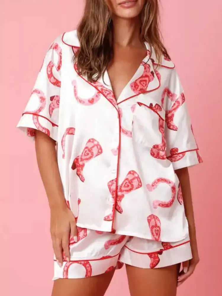 Button Up Half Sleeve Shirt and Shorts Lounge Set