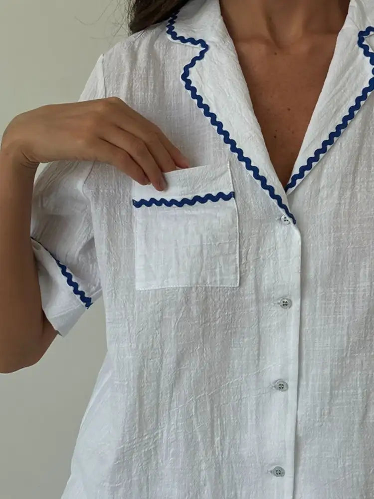 Button Up Half Sleeve Top and Shorts Lounge Set