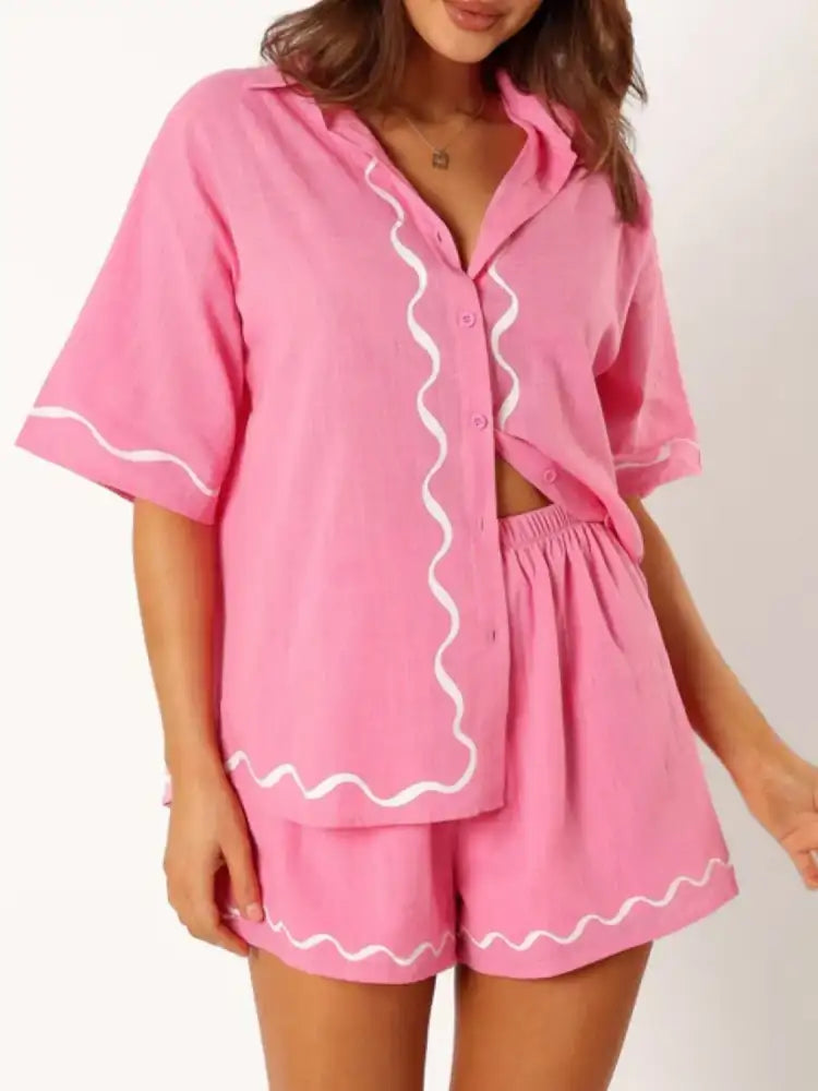 Button Up Half Sleeve Top and Shorts Set
