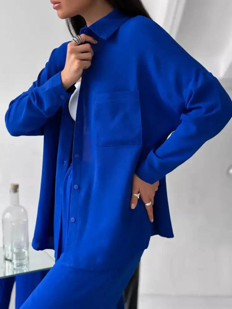 Button Up Long Sleeve Shirt and Pants Set