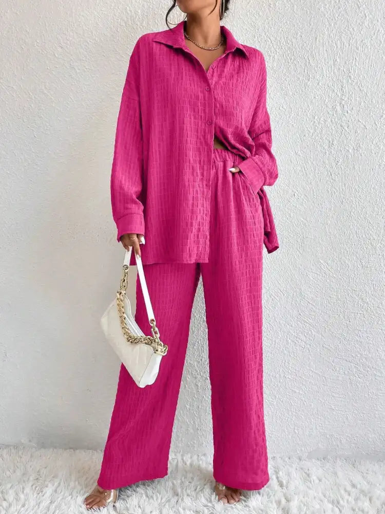 Button Up Long Sleeve Shirt and Pants Set