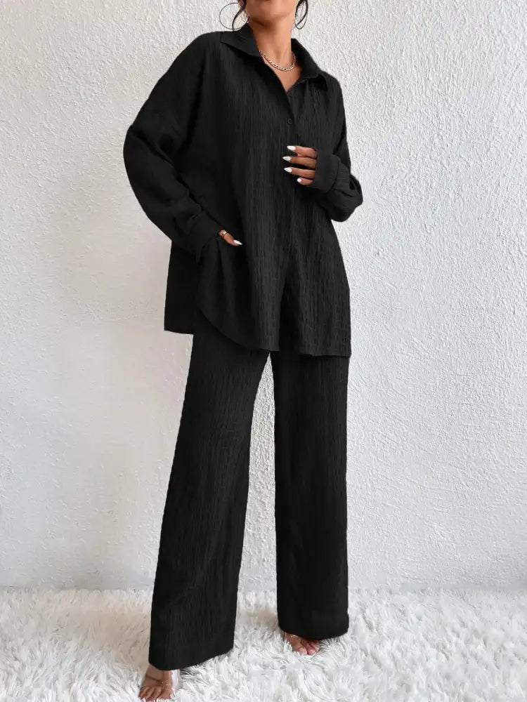 Button Up Long Sleeve Shirt and Pants Set