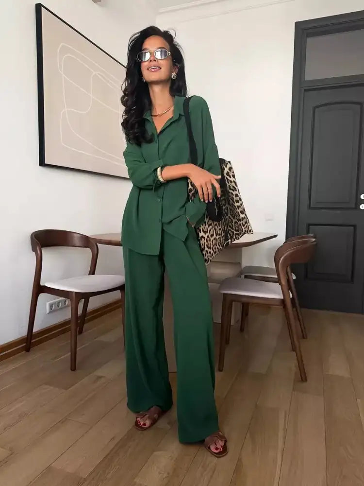 Button Up Long Sleeve Shirt and Pants Set