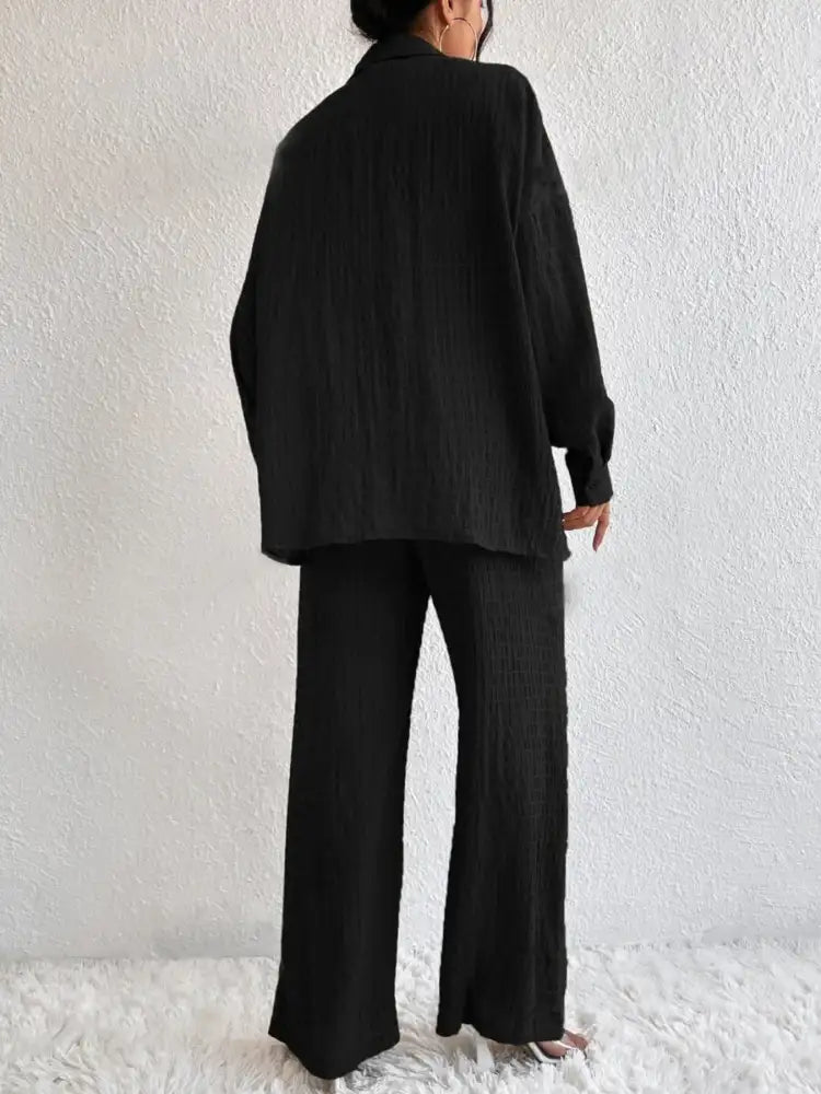 Button Up Long Sleeve Shirt and Pants Set