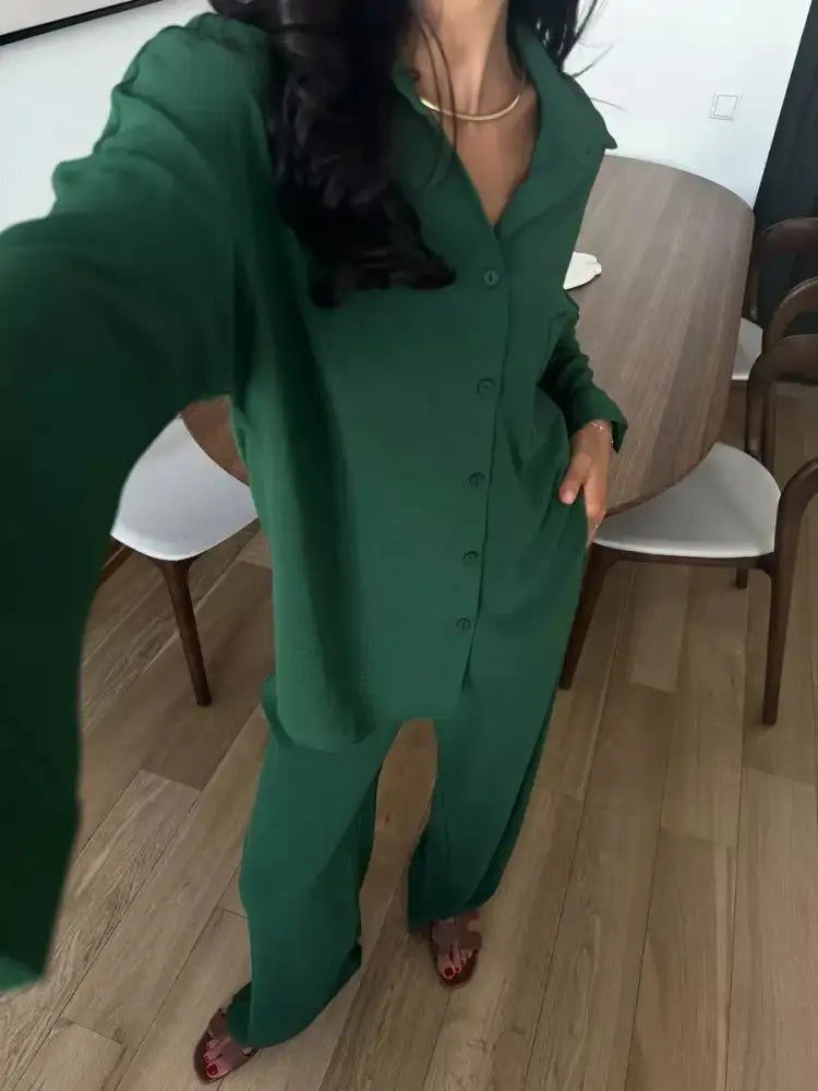 Button Up Long Sleeve Shirt and Pants Set