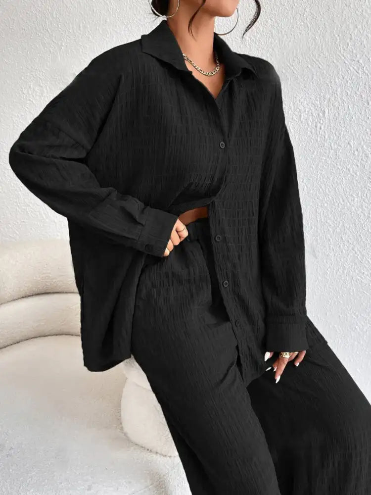 Button Up Long Sleeve Shirt and Pants Set