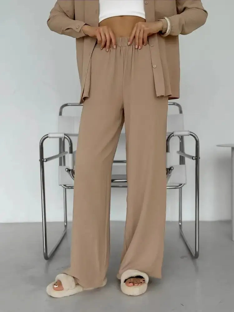 Button Up Long Sleeve Shirt and Pants Set