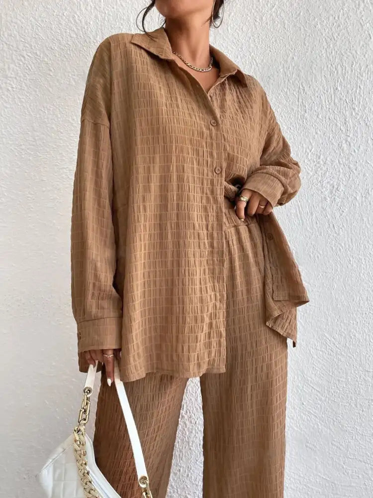 Button Up Long Sleeve Shirt and Pants Set