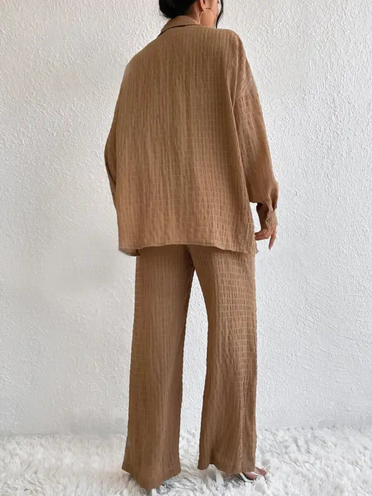 Button Up Long Sleeve Shirt and Pants Set