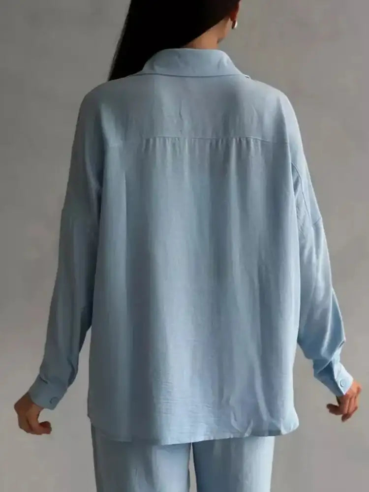 Button Up Long Sleeve Shirt and Pants Set