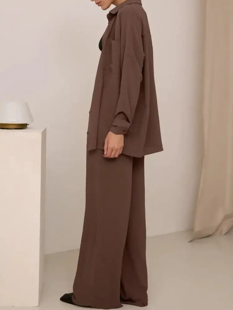 Button Up Long Sleeve Shirt and Pants Set