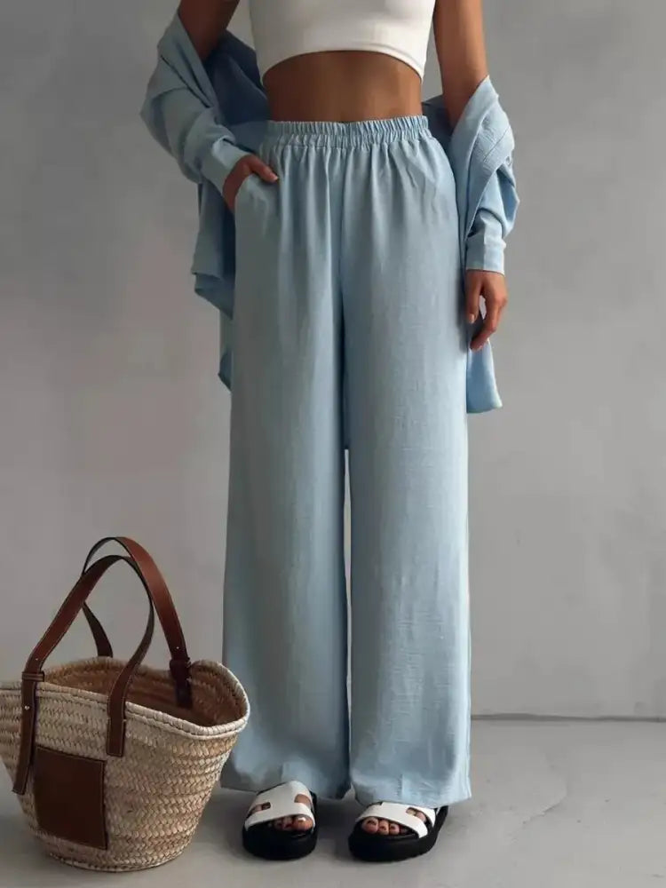 Button Up Long Sleeve Shirt and Pants Set