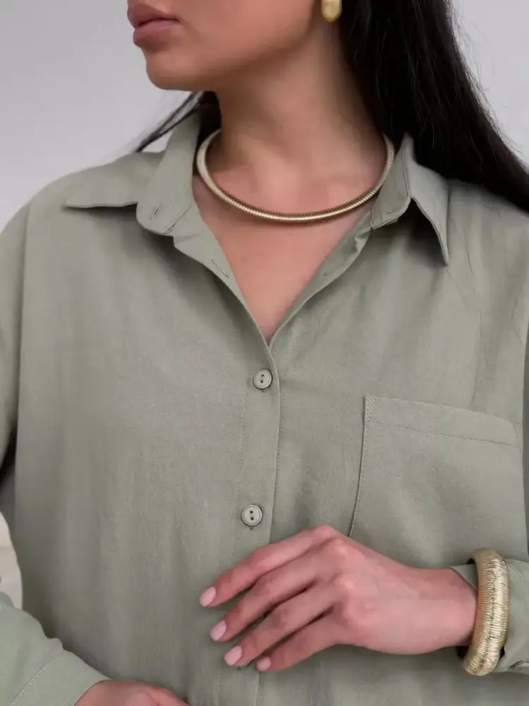 Button Up Long Sleeve Shirt and Pants Set