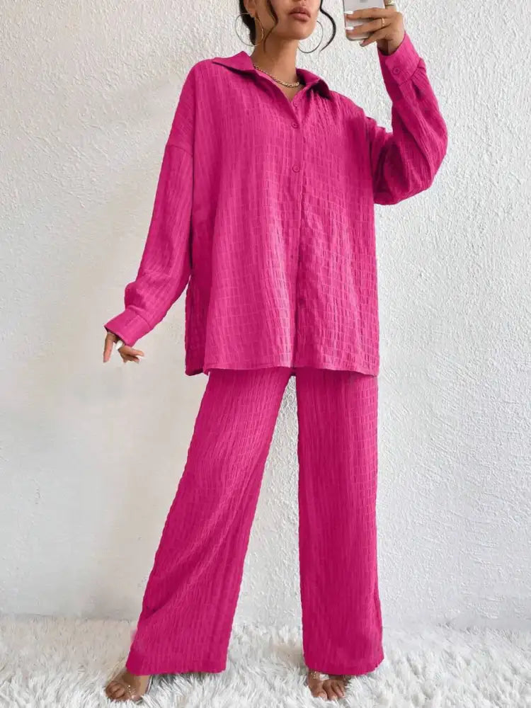 Button Up Long Sleeve Shirt and Pants Set