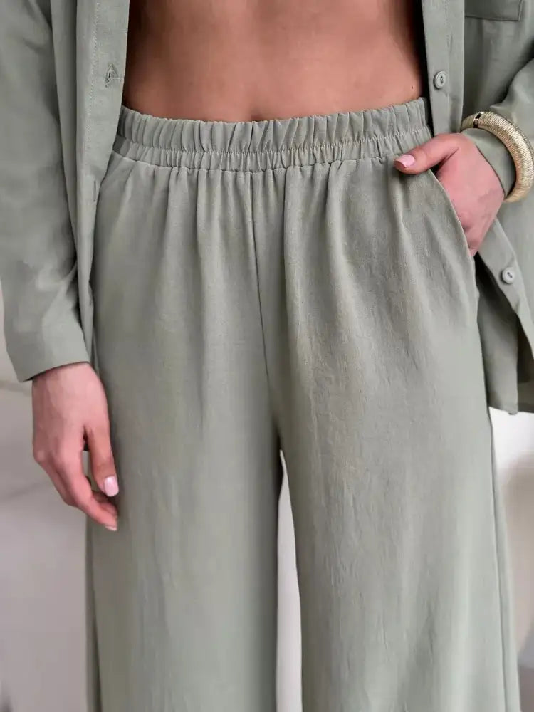 Button Up Long Sleeve Shirt and Pants Set