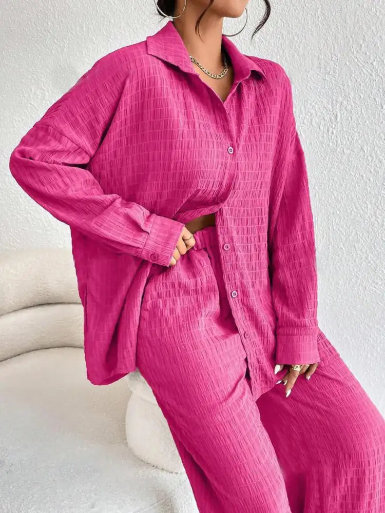 Button Up Long Sleeve Shirt and Pants Set