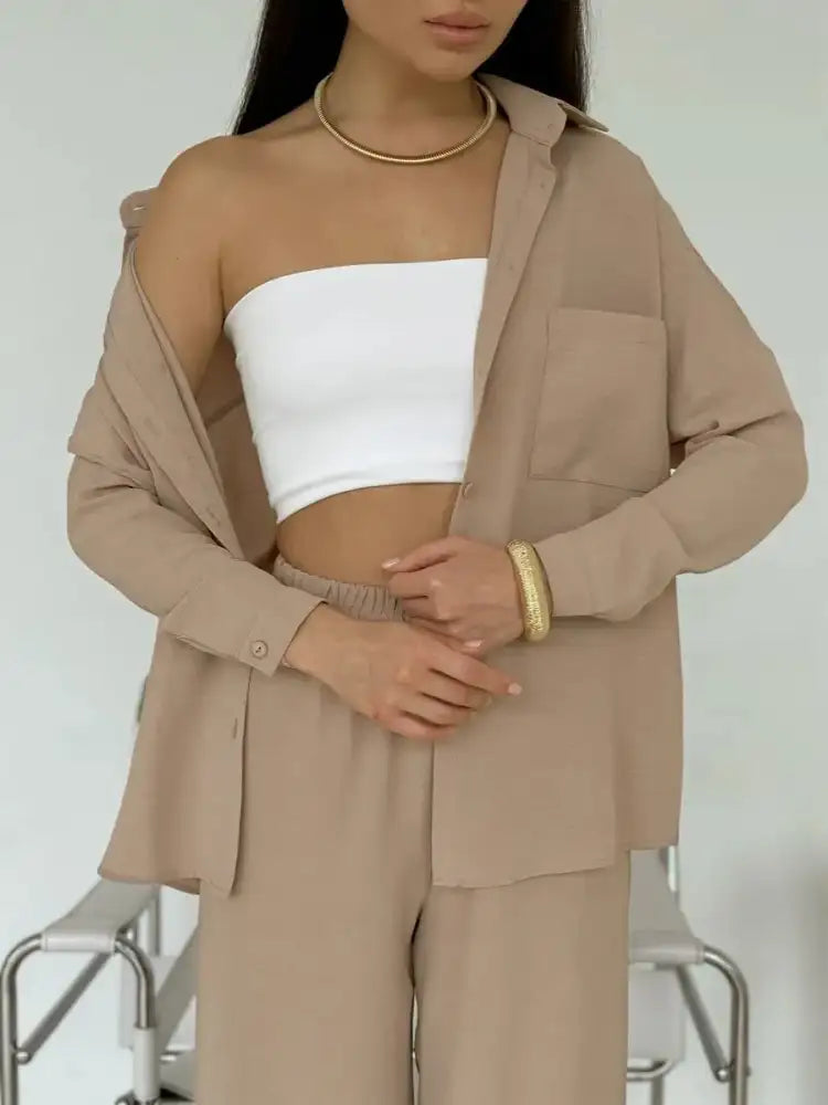 Button Up Long Sleeve Shirt and Pants Set