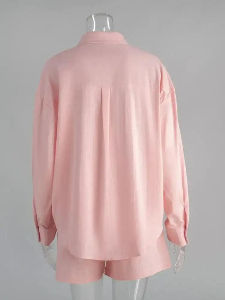 Button Up Long Sleeve Shirt and Shorts Set