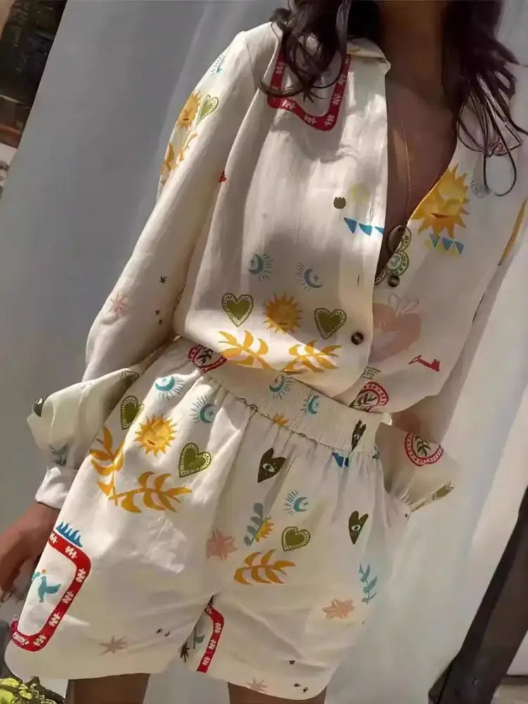 Button Up Long Sleeve Shirt and Shorts Set