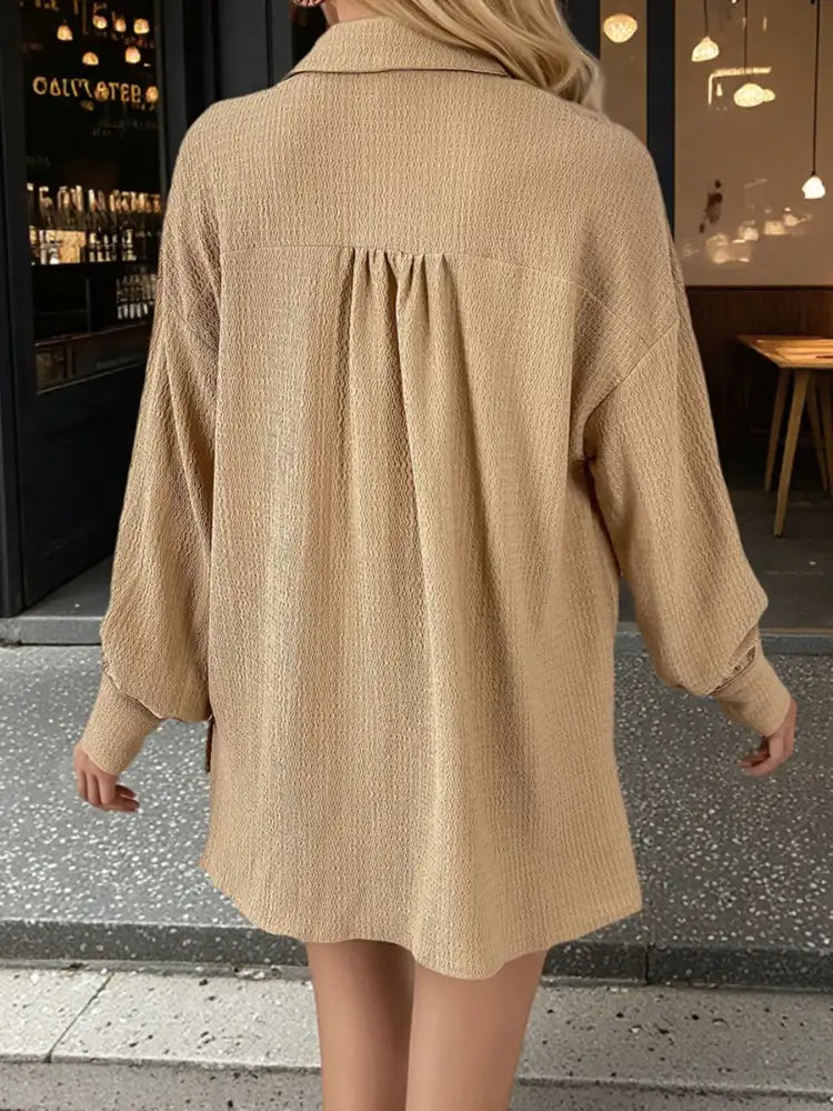 Button Up Long Sleeve Shirt and Shorts Set