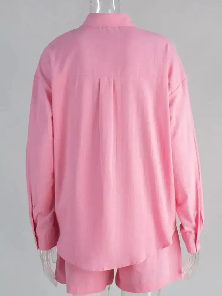 Button Up Long Sleeve Shirt and Shorts Set