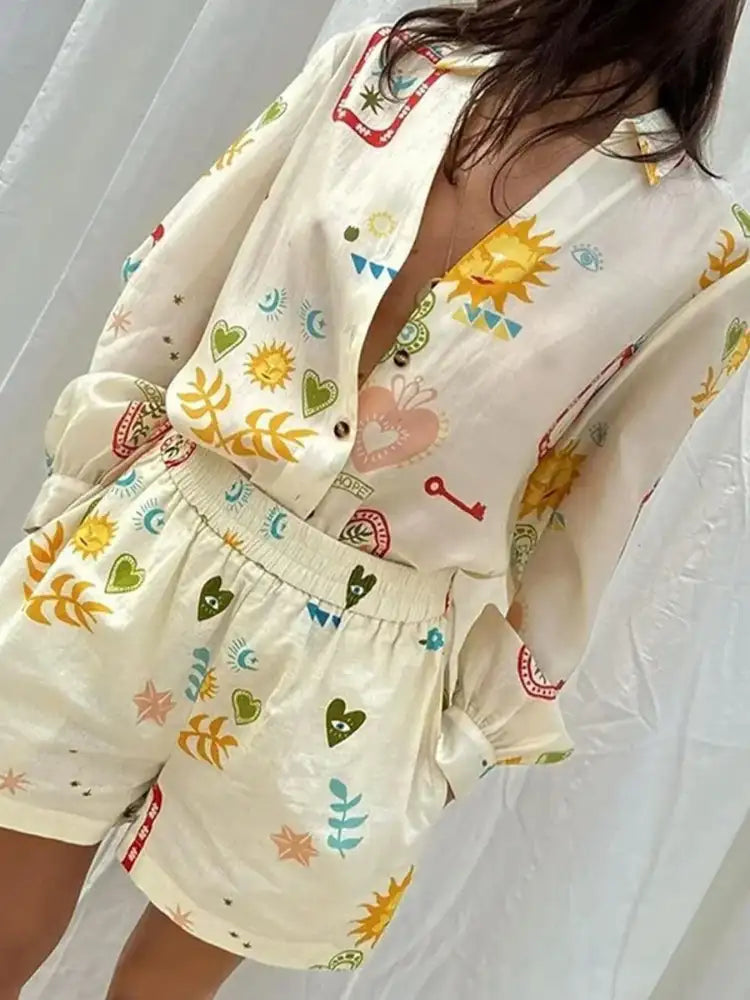 Button Up Long Sleeve Shirt and Shorts Set