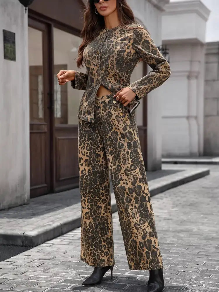 Button Up Long Sleeve Top and Jeans Denim Set