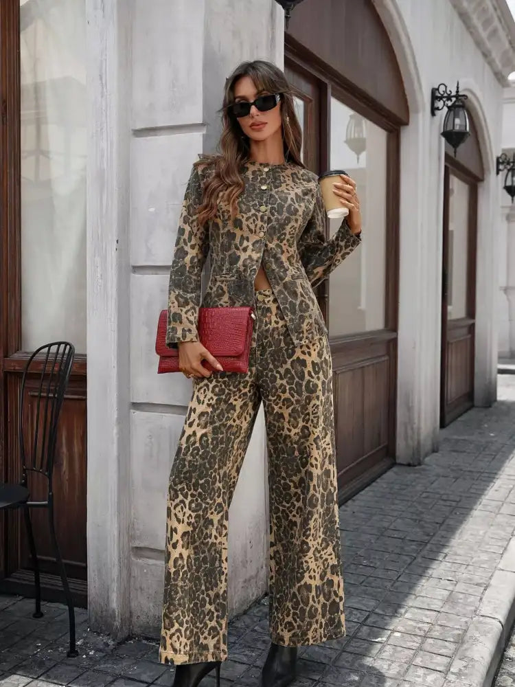 Button Up Long Sleeve Top and Jeans Denim Set