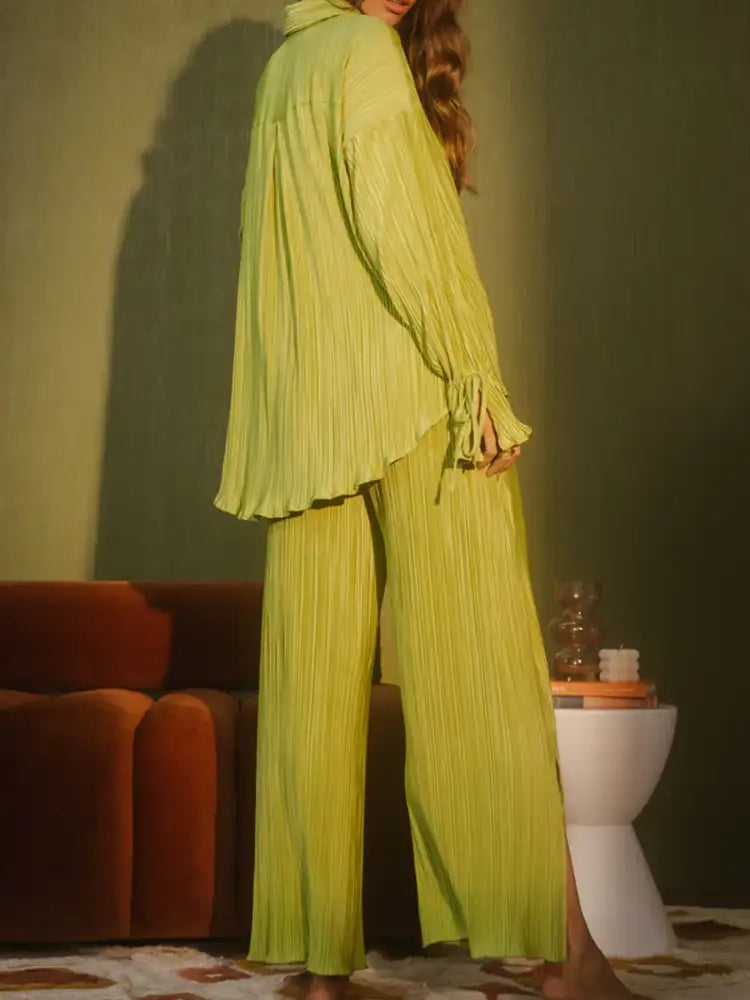 Button Up Long Sleeve Top and Pants Set